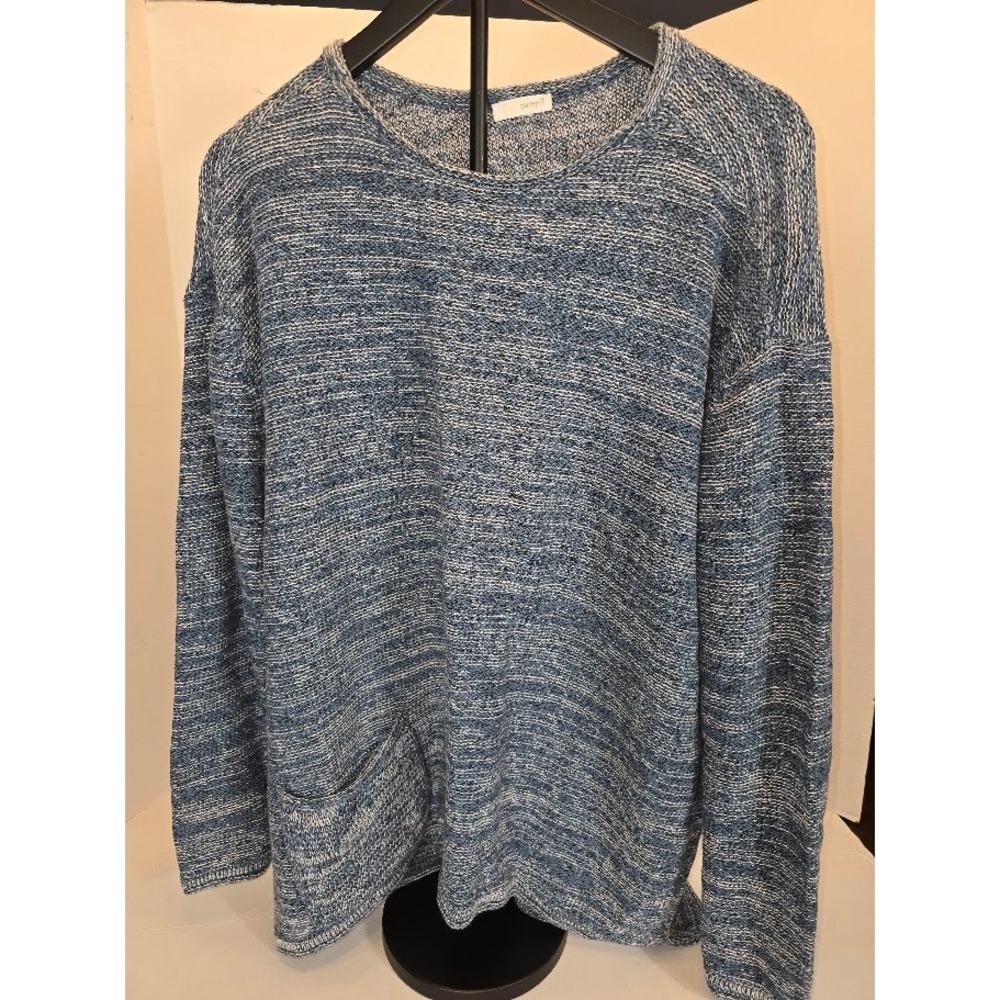 J Jill Women's Knitted Long Sleeve Crewneck Sweater Blue White Pattern L